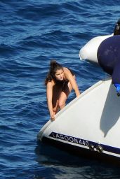Nikki Reed in a One Piece Bathing Suit on a Boat in Italy, June 2015
