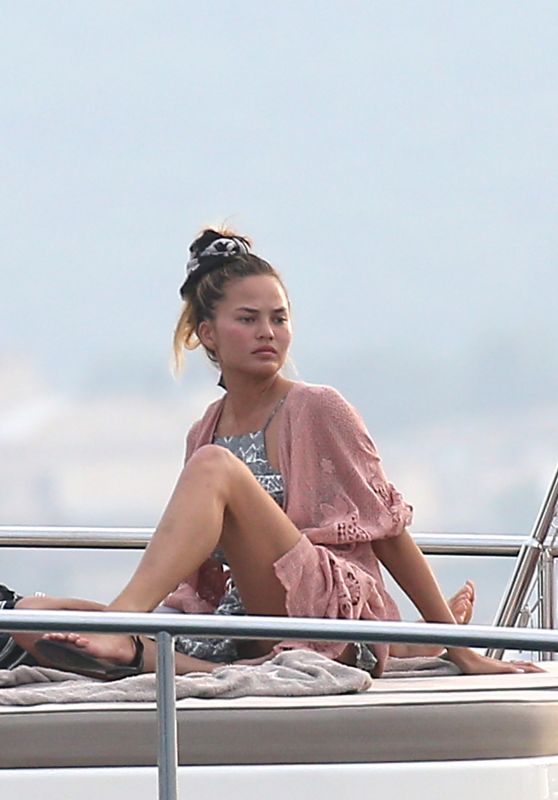 Chrissy Teigen on a Yacht in Saint-Tropez, France, July 2015