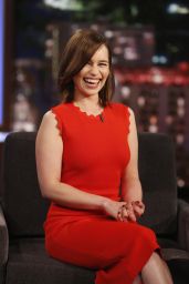 Emilia Clarke in a Red Dress at Jimmy Kimmel Live! in Hollywood, June 2015