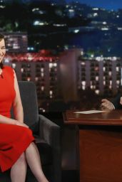 Emilia Clarke in a Red Dress at Jimmy Kimmel Live! in Hollywood, June 2015
