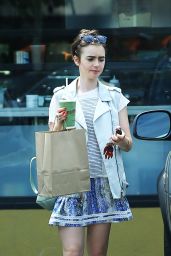 Lily Collins in Mini Dress - Leaving EarthBar in West Hollywood, July 2015