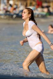 Lindsay Lohan - Swim at a Beach in Mykonos, July 2015