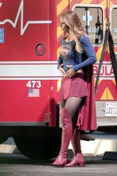 Melissa Benoist -Supergirl Set Photos in Los Angeles, July 2015