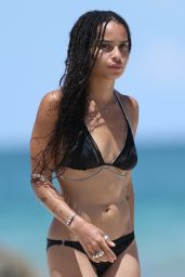 Zoë Kravitz in a Black Bikini at a Beach in Miami, July 2015