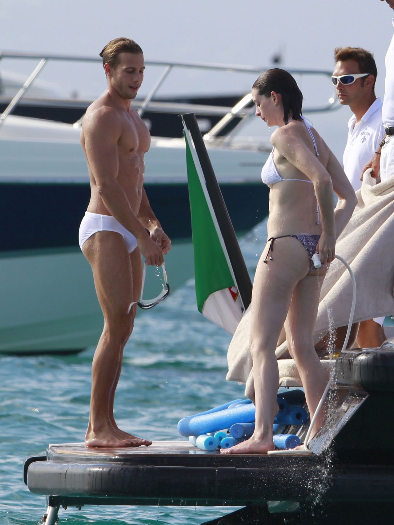 Anne Hathaway in a Bikini on a Yacht in Spain, August 2015 *