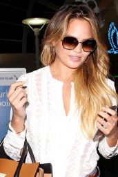 Chrissy Teigen Airport Style - at LAX Airport, August 2015