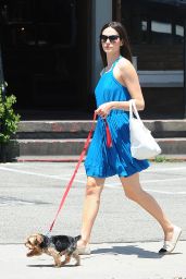 Emmy Rossum in Summer Mini Dress - Walking Her Dog Out in Malibu, July 2015