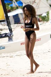 Jourdan Dunn in Swimsuit on the Beach in Barbados, August 2015