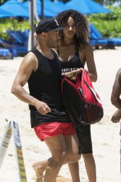Jourdan Dunn in Swimsuit on the Beach in Barbados, August 2015