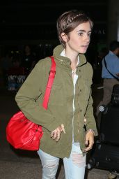 Lily Collins Airport Style - at LAX, August 2015