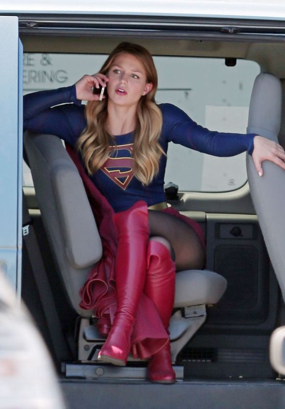 Melissa Benoist - On the Set of Supergirl in Los Angeles, August 2015