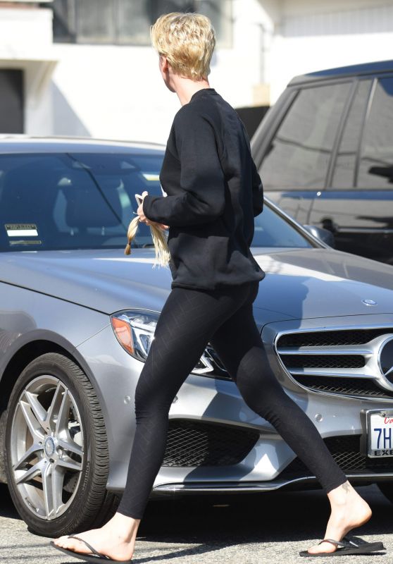 Charlize Theron in Tights - Leaving a Beverly Hills Salon With Short Hair, September 2015