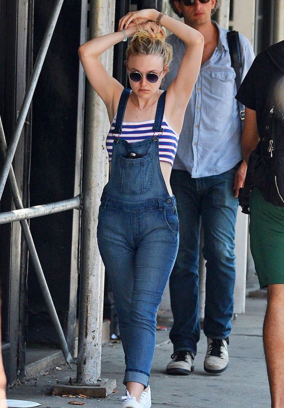 Dakota Fanning Jumpsuit Street Style - Out in New York City, September 2015