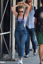 Dakota Fanning Jumpsuit Street Style - Out in New York City, September 2015