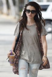 Lily Collins in Ripped Jeans - Out in West Hollywood, September 2015