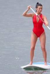 Lucy Mecklenburgh in Red Swimsuit - Paddleboarding in Spain, September 2015