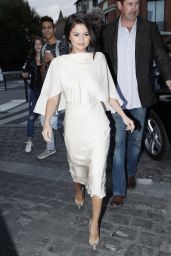 Selena Gomez in White Dress - Leaving a Recording Studio in Paris, September 2015