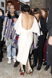 Selena Gomez in White Dress - Leaving a Recording Studio in Paris, September 2015