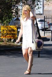 Elle Fanning in White Summer Dress - Out in Hollywood, October 2015
