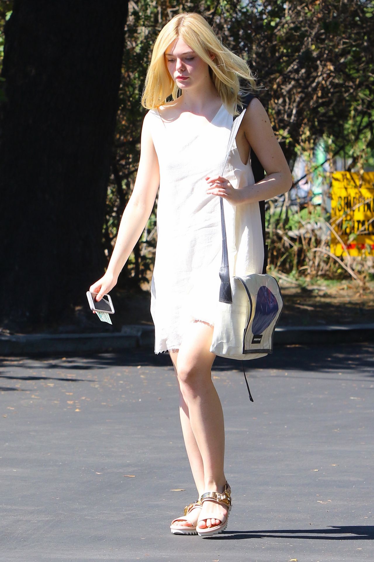 Elle Fanning in White Summer Dress - Out in Hollywood, October 2015 ...