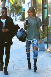 Hailey Baldwin in Ripped Jeans - Out in LA. October 2015