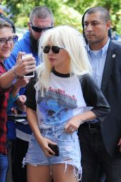 Lady Gaga in Ripped Jeans Shorts - Out in New York City, October 2015
