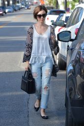 Lily Collins in RIpped Jeans - Leaving an Office in West Hollywood, October 2015