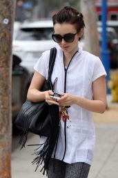 Lily Collins - Leaving a Gym in West Hollywood, October 2015