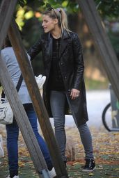 Michelle Hunziker Street Style - In a Park in Milan Italy, October 2015