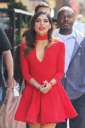 Olivia Culpo in Red Dress - Out in Tribeca, October 2015