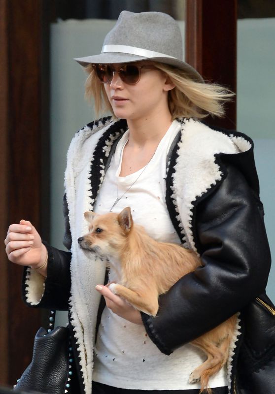 Jennifer Lawrence - With Her Dog Pippi in Tribeca, 11/29/2015