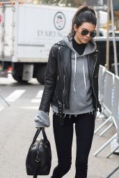 Kendall Jenner - Wearing all-black and an Extra Long Grey Wweatshirt as she Enters the Victoria Secret Rehearsal Show in New York, November 2015