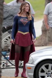 Melissa Benoist - On the Set of Supergirl in Los Angeles, October 2015