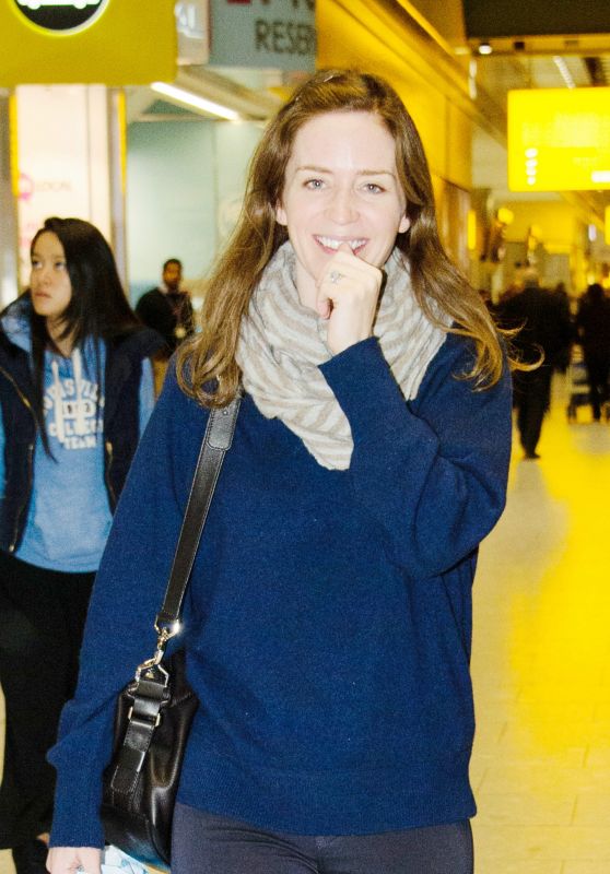 Emily Blunt at Heathrow Airport in London 12/23/2015