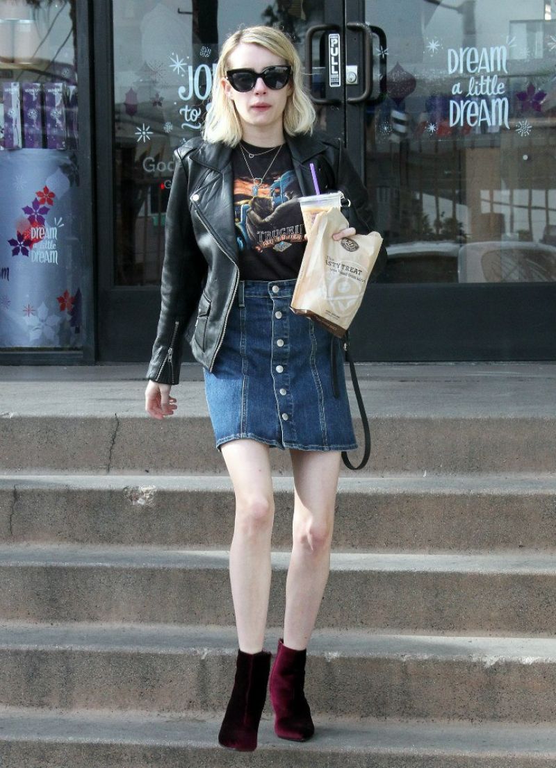 Emma Roberts Leggy in Mini Skirt - 'Olive & June' Nail Salon in LA 12
