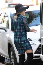 Hilary Duff - Wearing Plaid Dress Picking up Lunch to go in Beverly Hills, December 2015