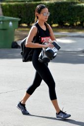 Jamie Chung in Leggings - Leaves a Gym With Boxing Gloves in West Hollywood, December 2015