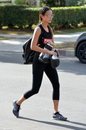 Jamie Chung in Leggings - Leaves a Gym With Boxing Gloves in West Hollywood, December 2015