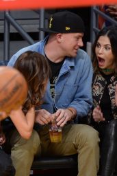 Jenna Dewan, Channing Tatum and Emmanuelle Chriqui at the Staples Center in Los Angeles, December 2015