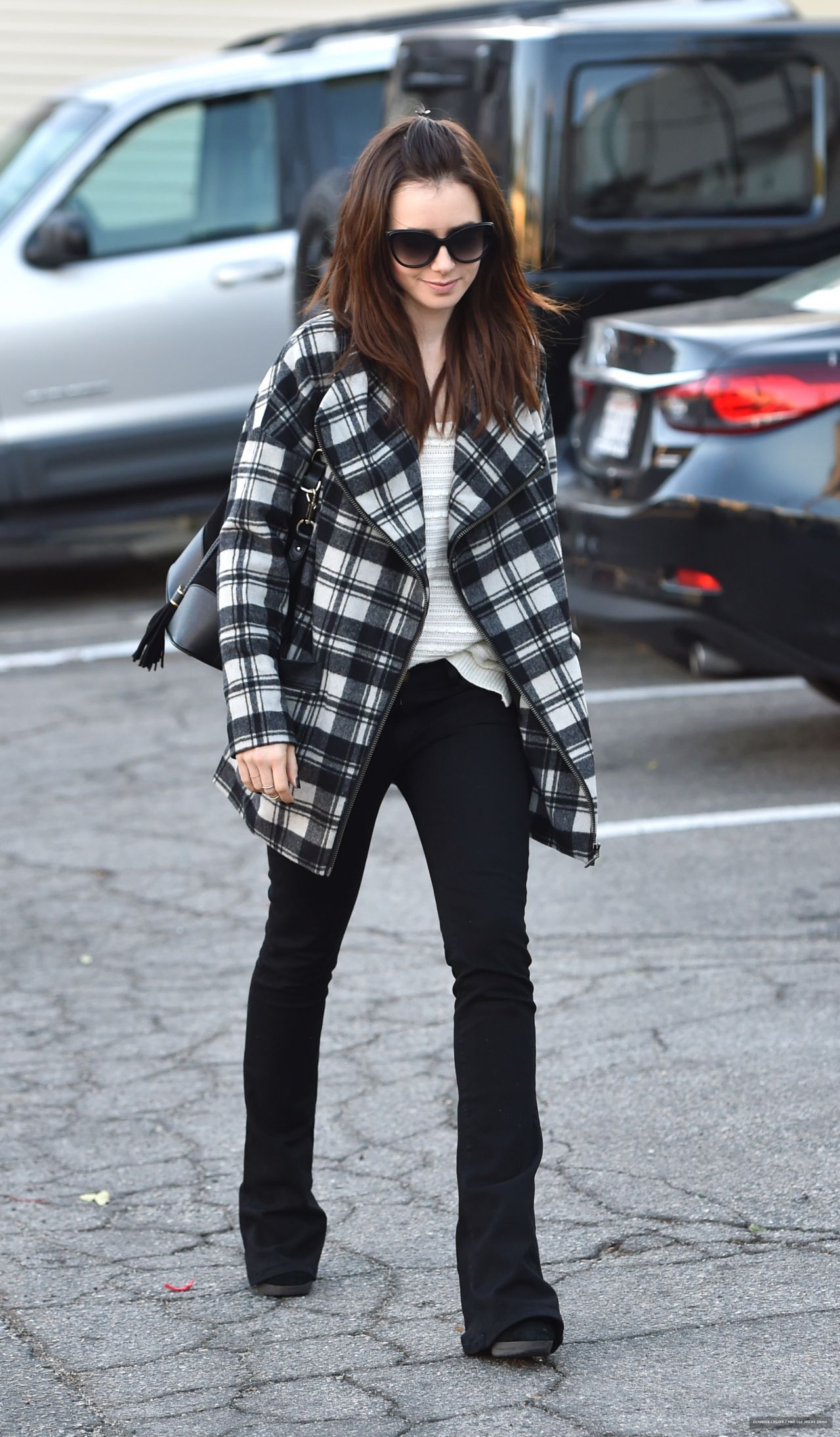 Lily Collins Street Style - Leaving an Office in Los Angeles, December ...