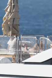 Paris Hilton in a Red Swimsuit on a Yacht in Saint Barthelemy, December 2015