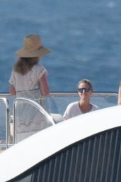 Paris Hilton in a Red Swimsuit on a Yacht in Saint Barthelemy, December 2015