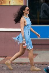 Rihanna Wears Blue Short Dress - Out in Barbados 12/27/2015 