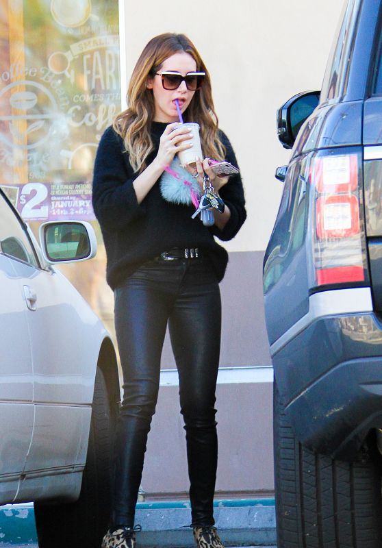 Ashley Tisdale in Skinny Leg Leather Pants - Out in Studio City 1/13/2016 