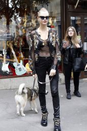 Cara Delevingne Street Fashion - at the Guitar Legend Store in Paris, January 2016