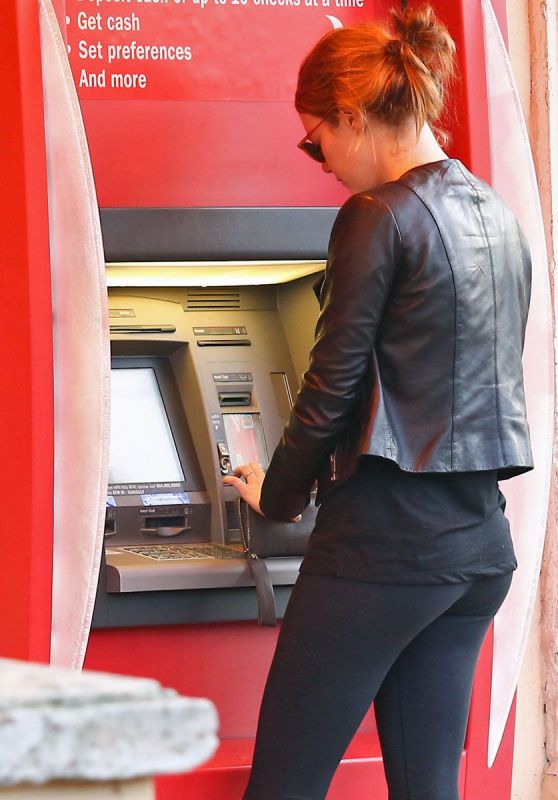 Emma Stone Booty in Tights - Withdraw Money From an ATM Machine in Malibu, January 2016