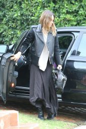 Jessica Alba in Leather Jacket and Maxi Dress - Beverly Hills, January 2016