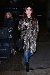 Lily Collins Airport Style - at LAX in Los Angeles 1/6/2016