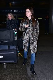 Lily Collins Airport Style - at LAX in Los Angeles 1/6/2016