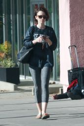 Lily Collins in Leggings - Leaving a Gym in Los Angeles 1/25/2016